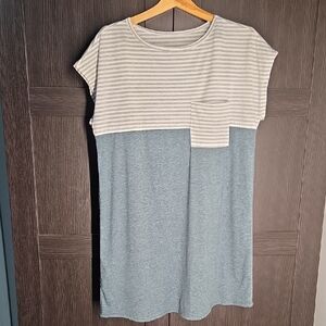 Striped Gray and Blue Casual Dress